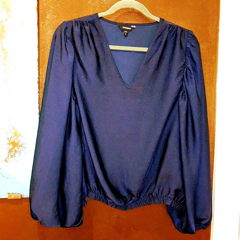 EXPRESS Lovely Dark Blue LS Blouse